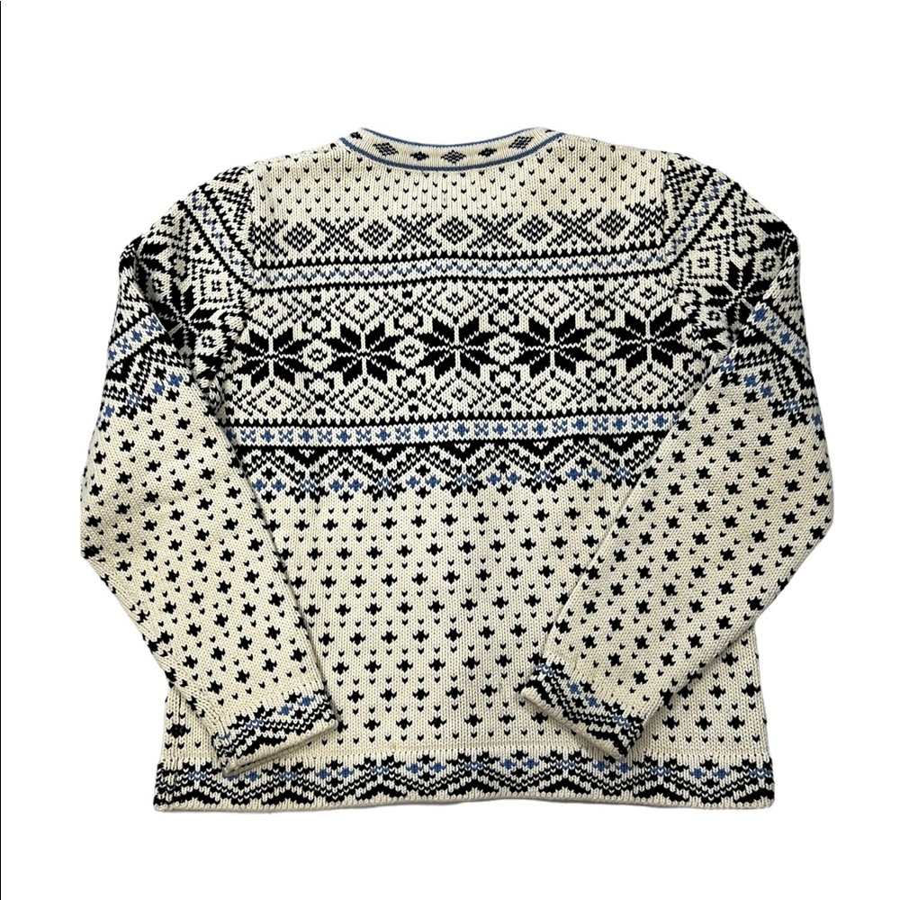 LL BEAN Cotton Cardigan Fair Isle Snowflake Nordic Print Pewter Button - Picture 5 of 10